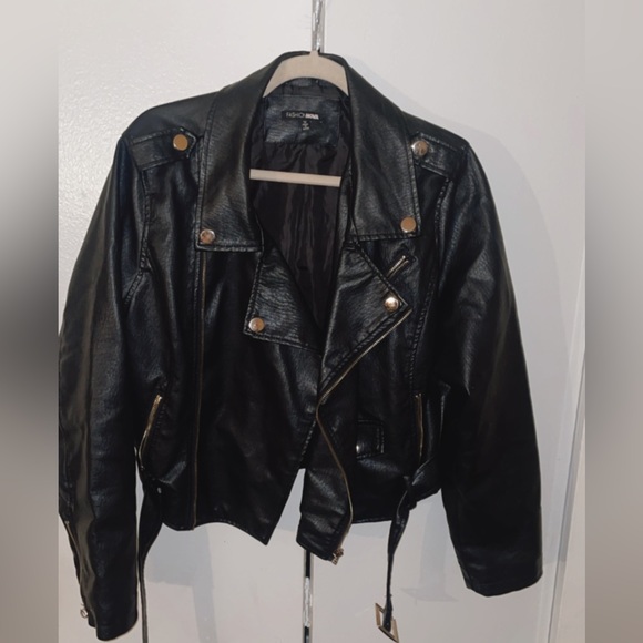 Fashion Nova Jackets & Coats Black Moto Jacket With Gold Detail